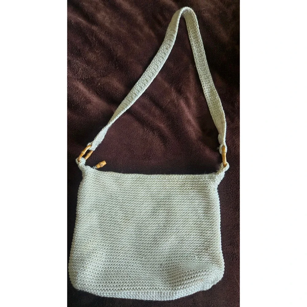 The Sak Crochet Crossbody Bag Cream Off White Bamboo Accents Boho Shoulder Bag